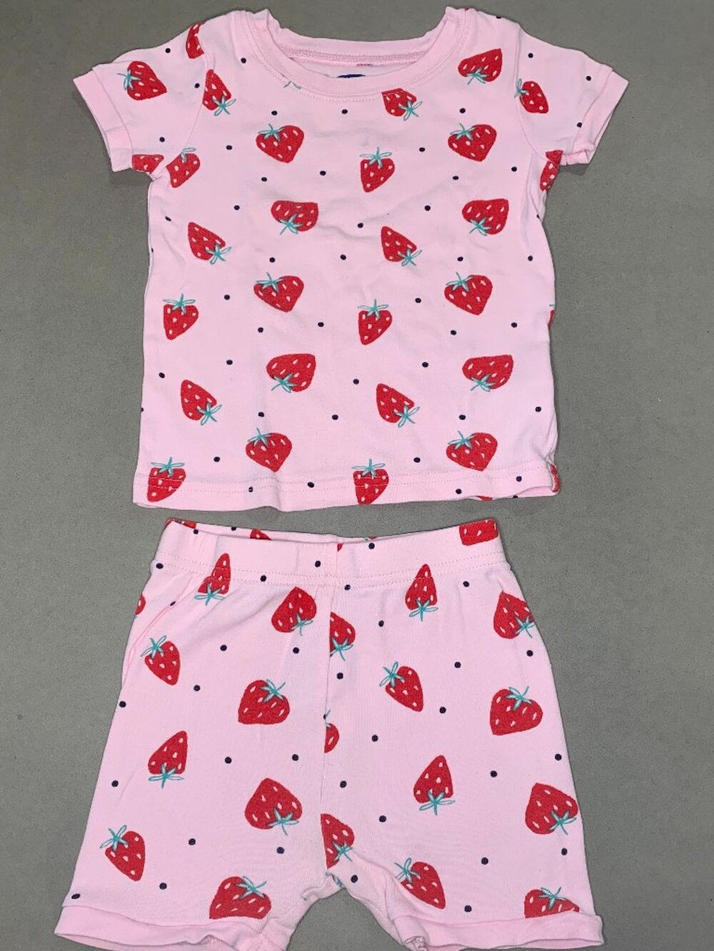 Old Navy Pink Strawberry Short Sleeve Pajama Set 18-24 Months Organic Cotton